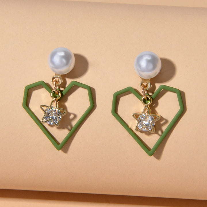 Love Gift for Women Girls Rhinestone Pearl Decor Gold Star Heart Dangle Earrings