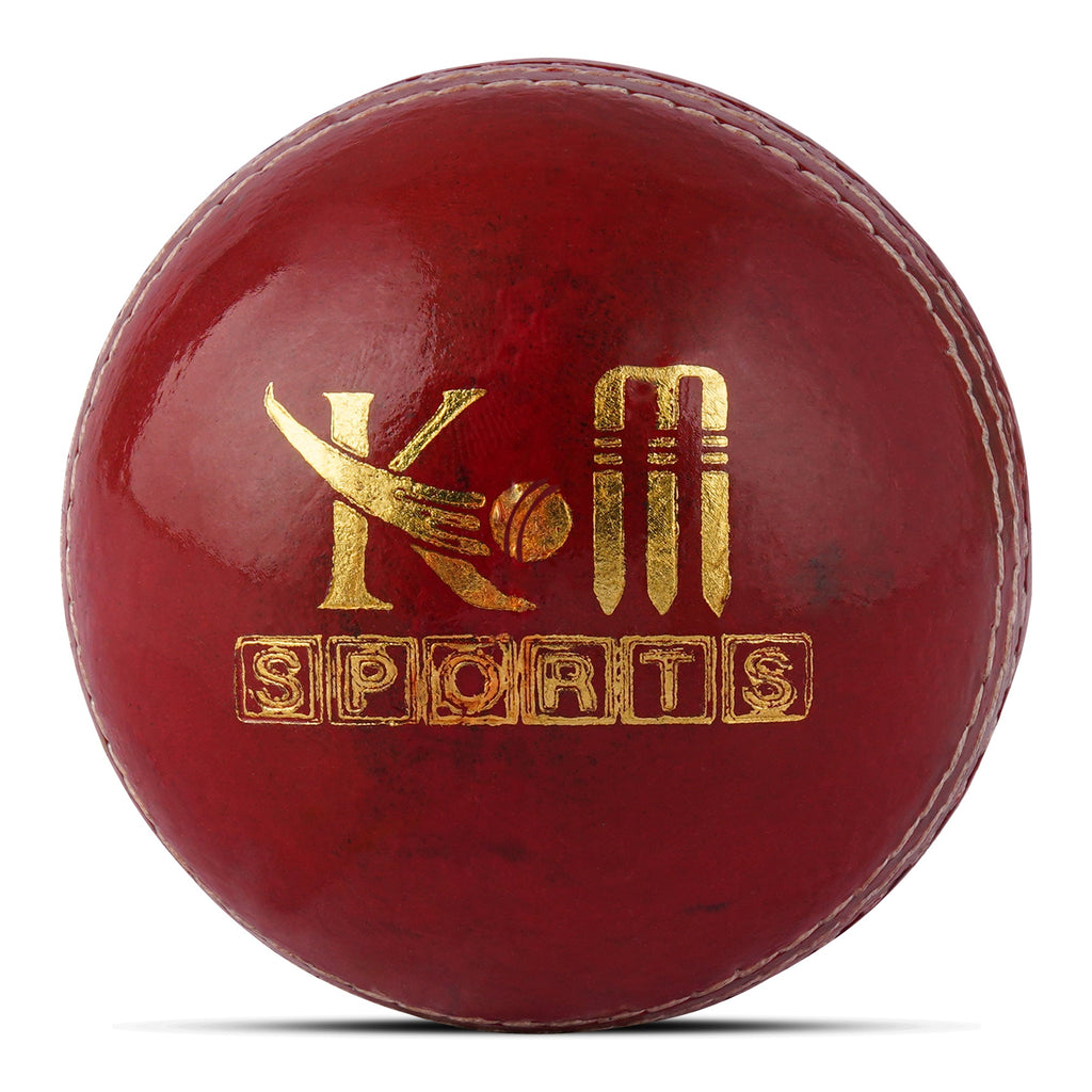 Red and white 156g premium leather cricket ball with a hand-stitched seam for professional matches — view 3
