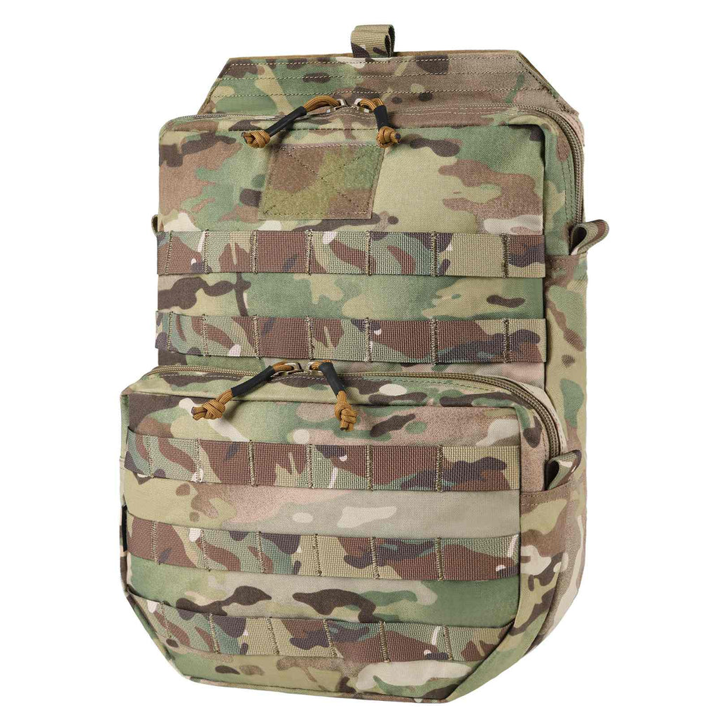 Tactical Molle hydration pack in durable nylon with EDC pockets and water reservoir compartment