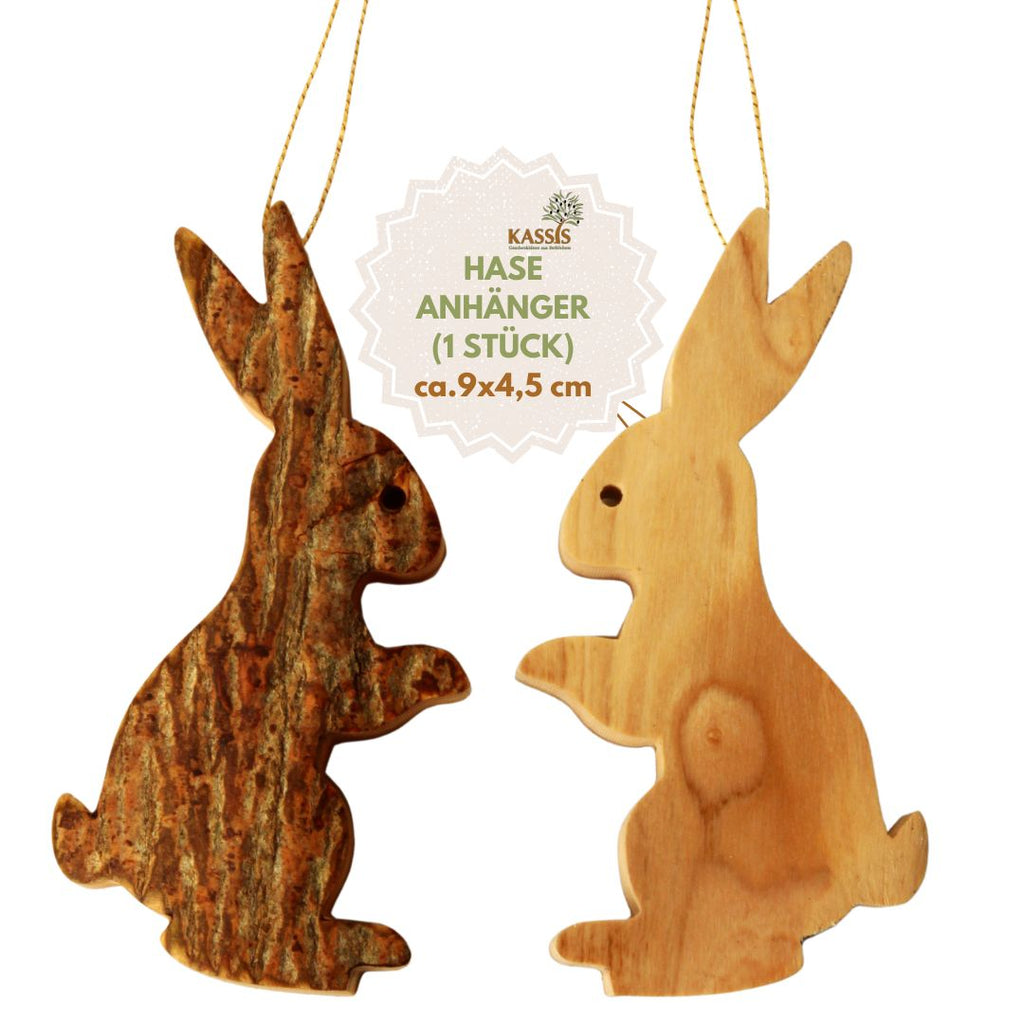 Osterhase Anhänger aus Olivenholz mit Rinde | Natürliche Osterdeko & Baumschmuck für Ostern-1