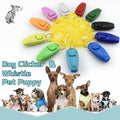 Dog whistle and clicker set for training in lightweight plastic with a convenient metal keychain attachment