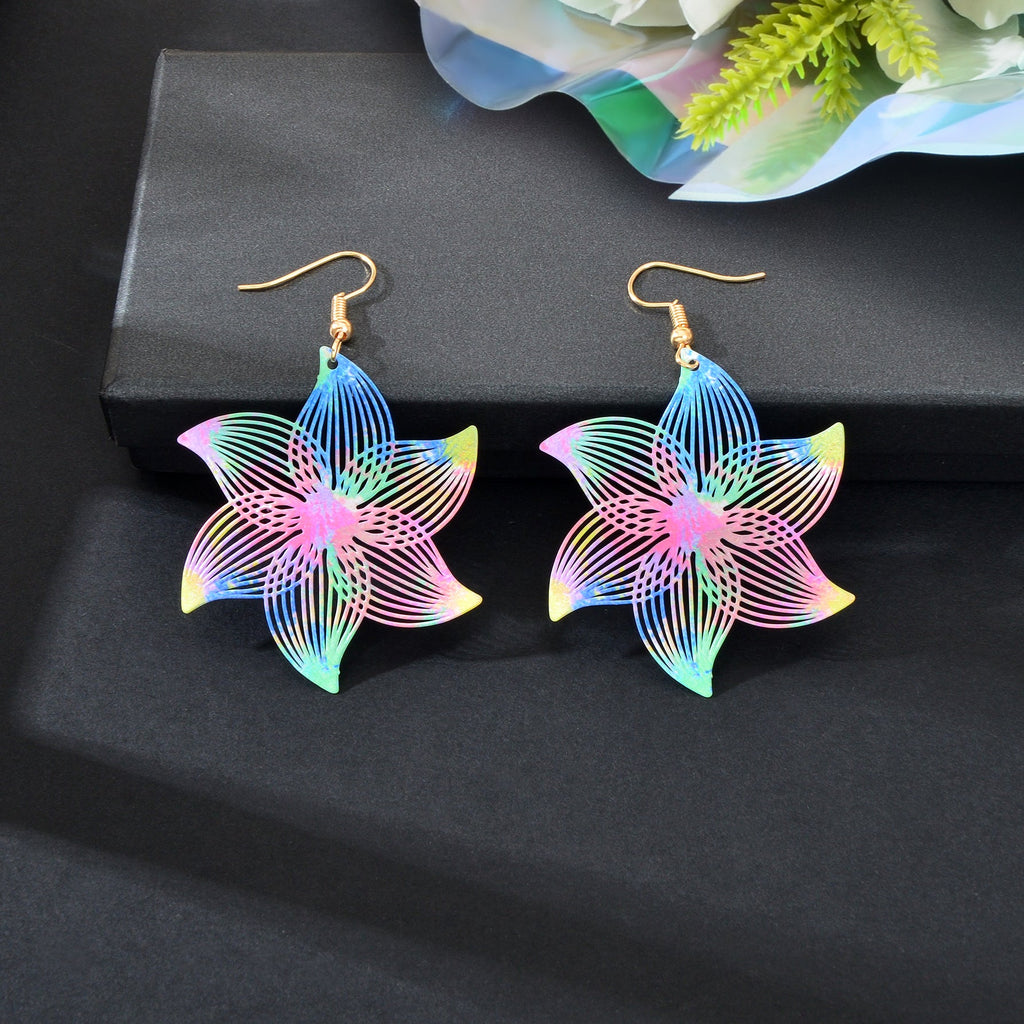Colorful hollow flower metal dangle earrings in a vibrant Y2K retro style for women — view 4