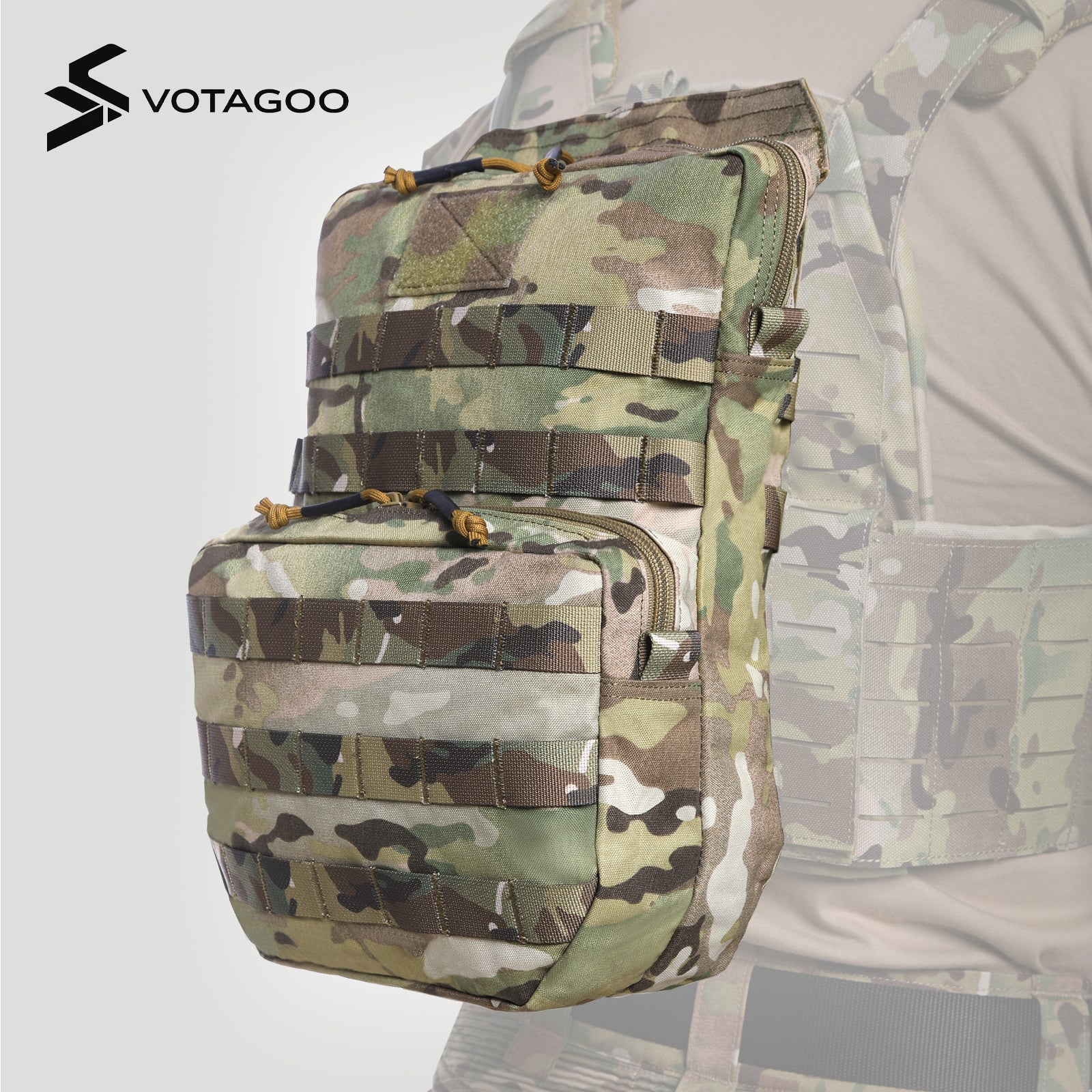 VOTAGOO tactical hydration pack 3L MOLLE compatible carrier made of durable nylon with storage compartments — view 5