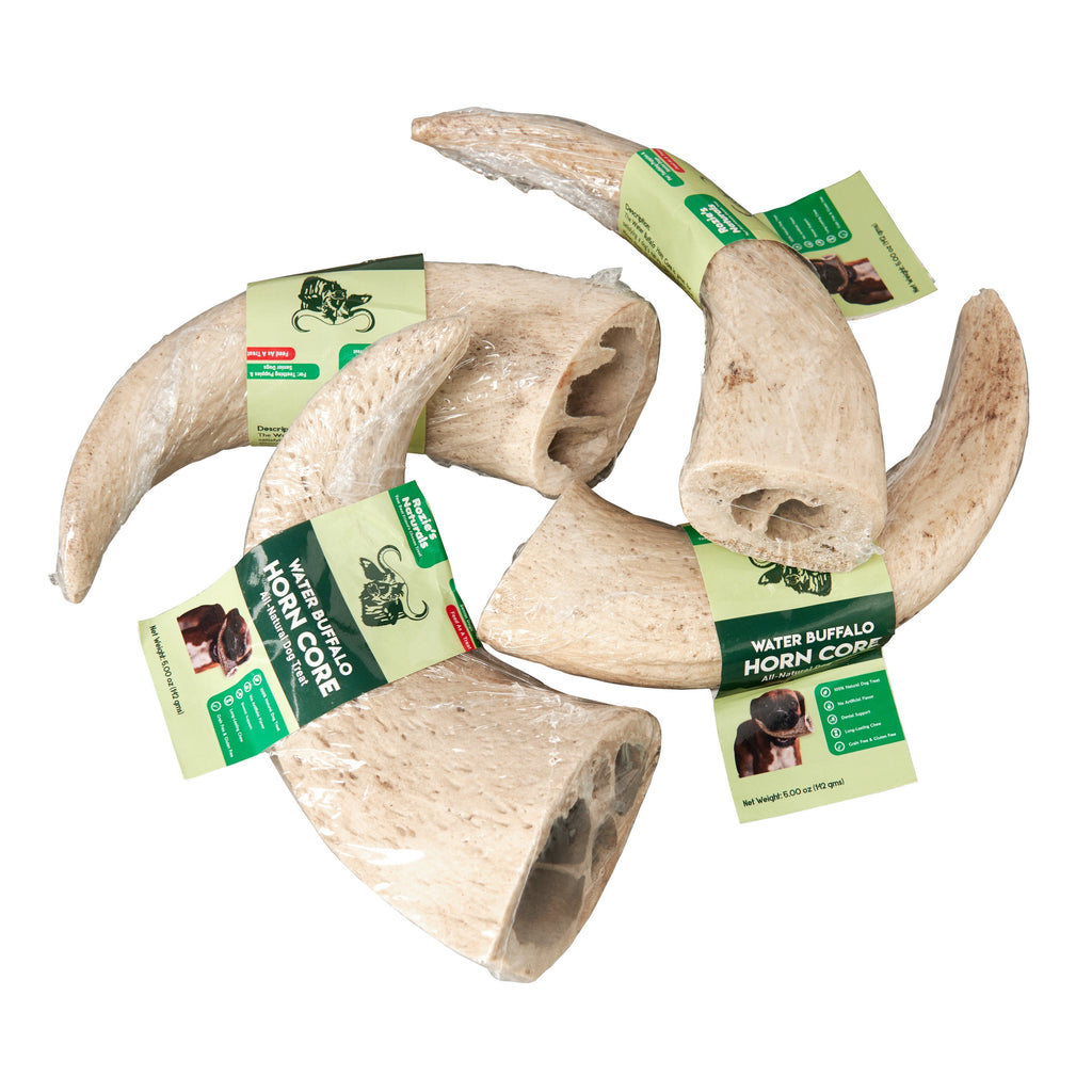 Two natural water buffalo horn core dog chews for dental health and teething puppies — view 2