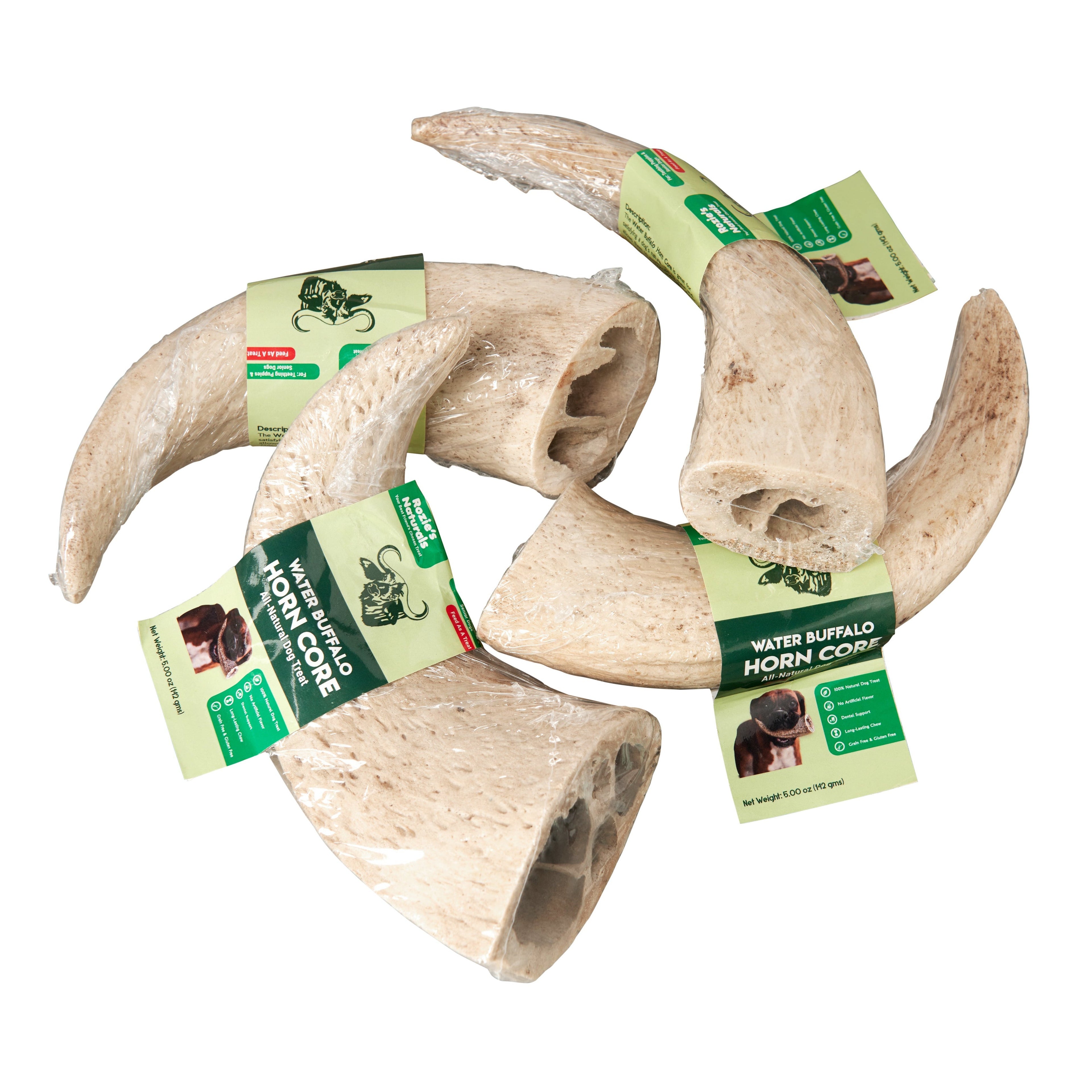 Two natural water buffalo horn core dog chews for dental health and teething puppies — view 2