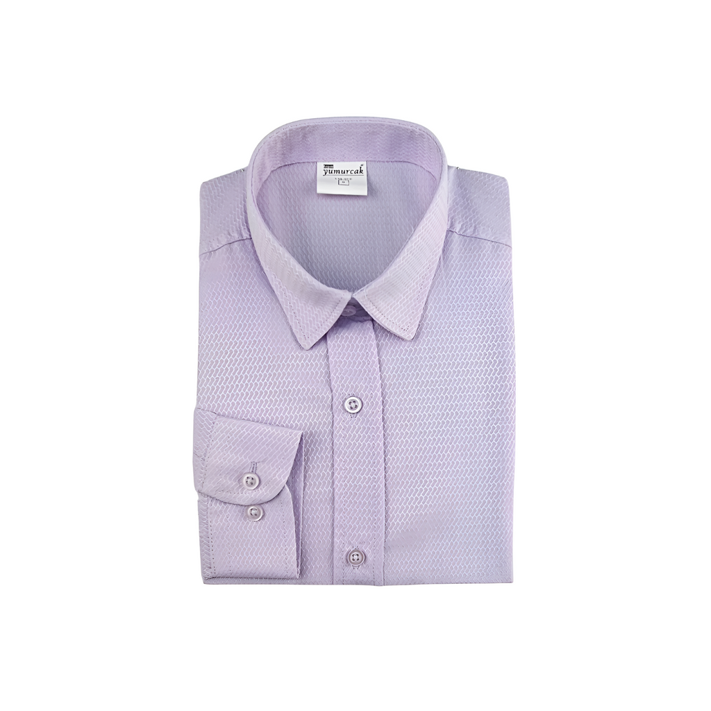 Dressy square boys shirt, a long sleeve button-down in soft wrinkle-free cotton with a slim collar. — view 4