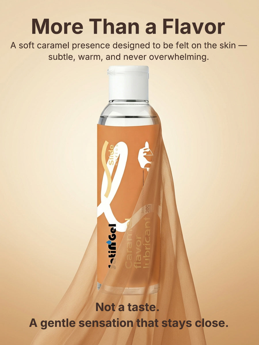 SatinGel caramel flavored water-based personal lubricant bottle for intimate couples play — view 5
