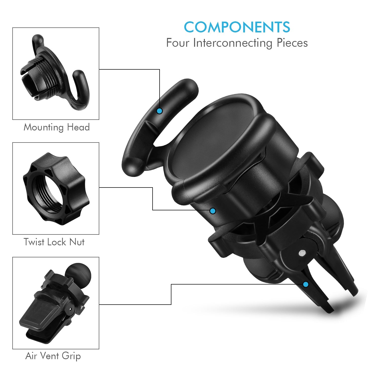 Air vent car phone mount securing a smartphone with an adjustable 360-degree rotating holder — view 2