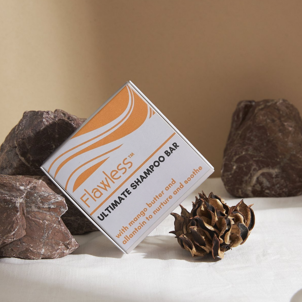 Round solid shampoo bar made with mango butter for natural and eco-friendly hair care