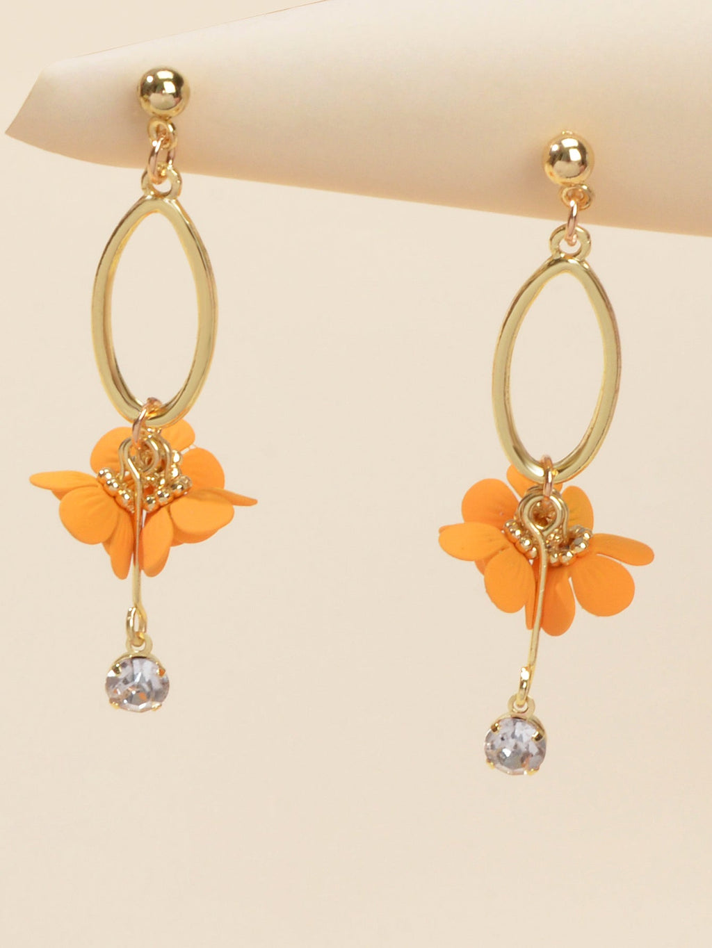 Orange rhinestone charm dangle earrings with gold tone finish for women's party decoration