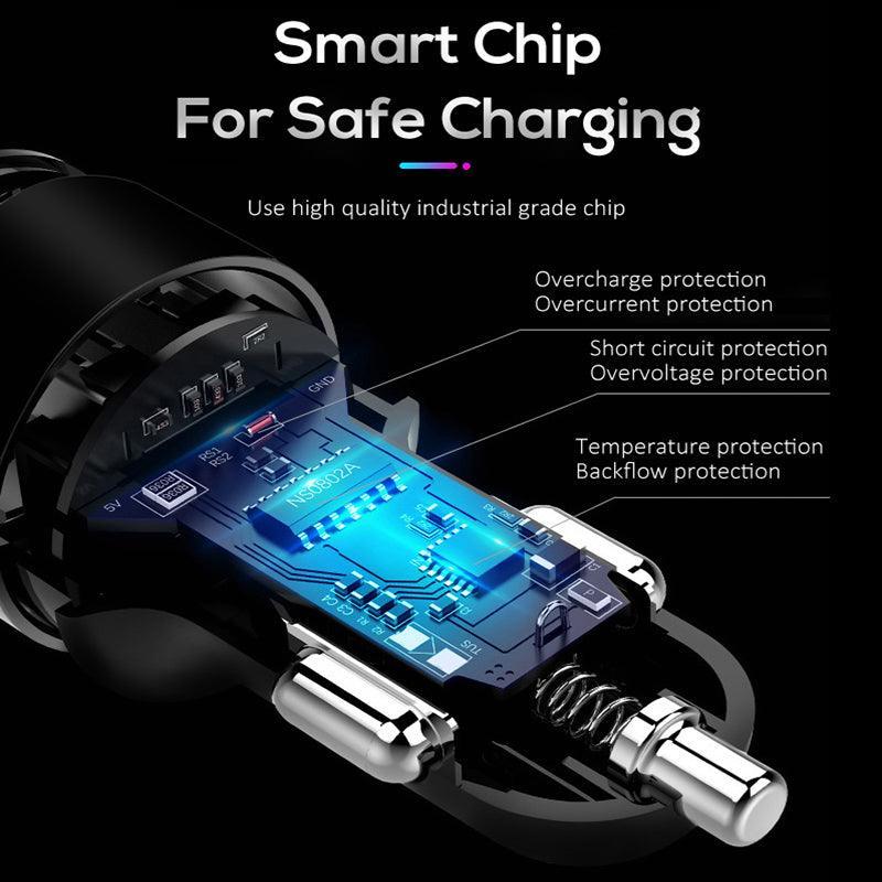 Black 30W dual USB fast car charger for smartphones featuring Quick Charge 3.0 technology — view 5