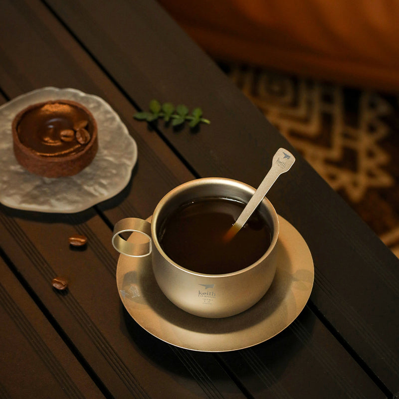 KEITH Titanium Double-Wall Coffee Cup Set with Saucer & Spoon, 150ml - Ti3601-2
