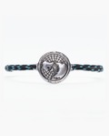 Arctic Circle black rope bracelet with stainless steel map charm and blue lines detail
