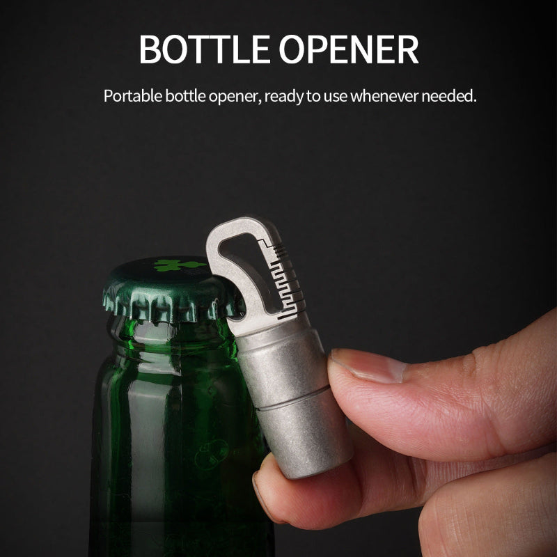 Titanium alloy mini LED keychain flashlight with bottle opener for everyday carry — view 2