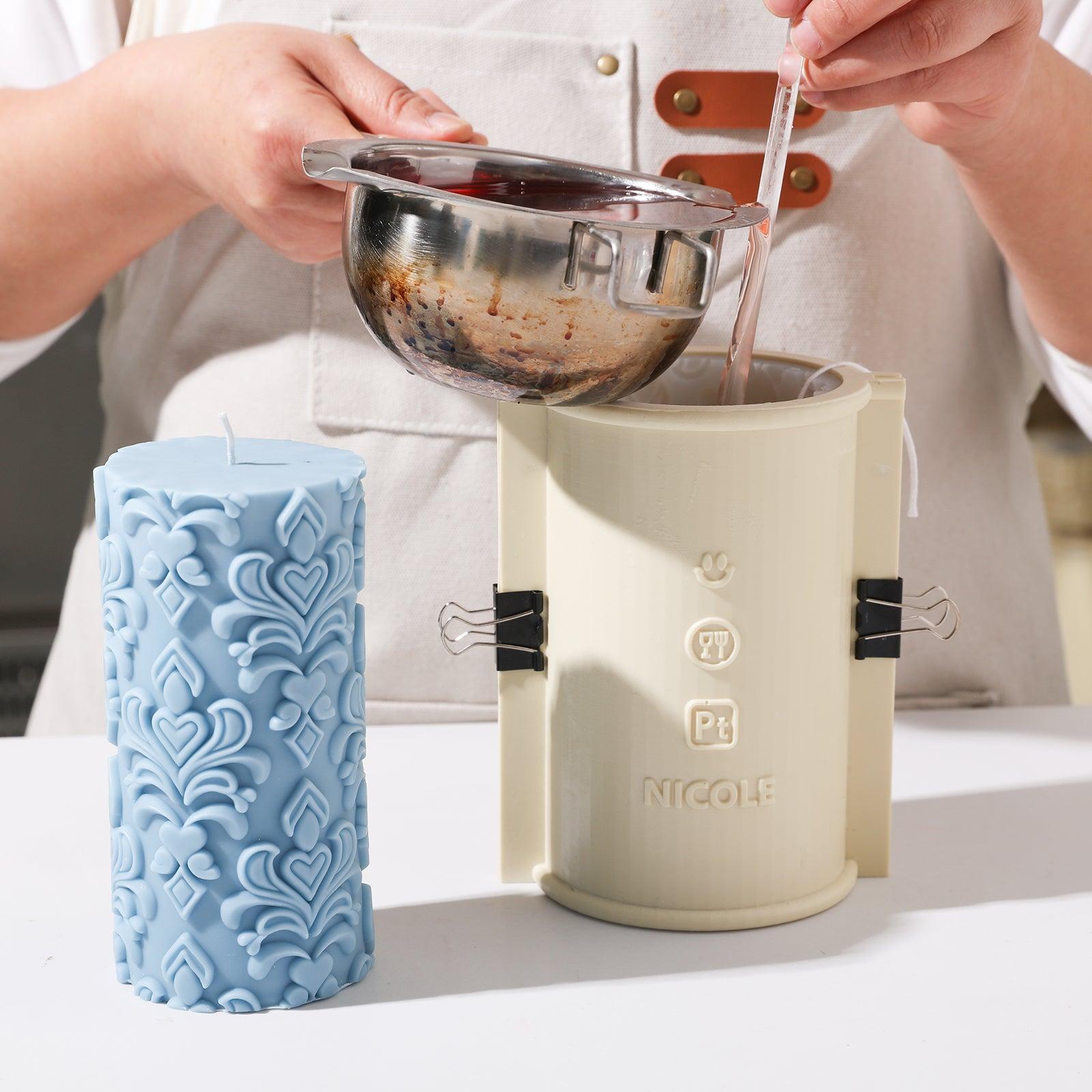 Tall elegance patterned relief pillar candle silicone mold showcasing detailed sculptural design. — view 2