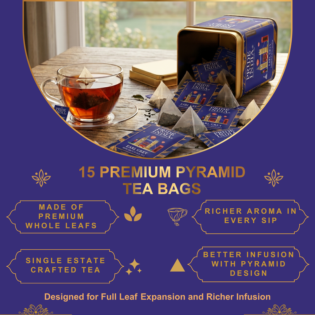 Box of 15 Earl Grey bergamot black tea bags blended with tulsi holy basil — view 5