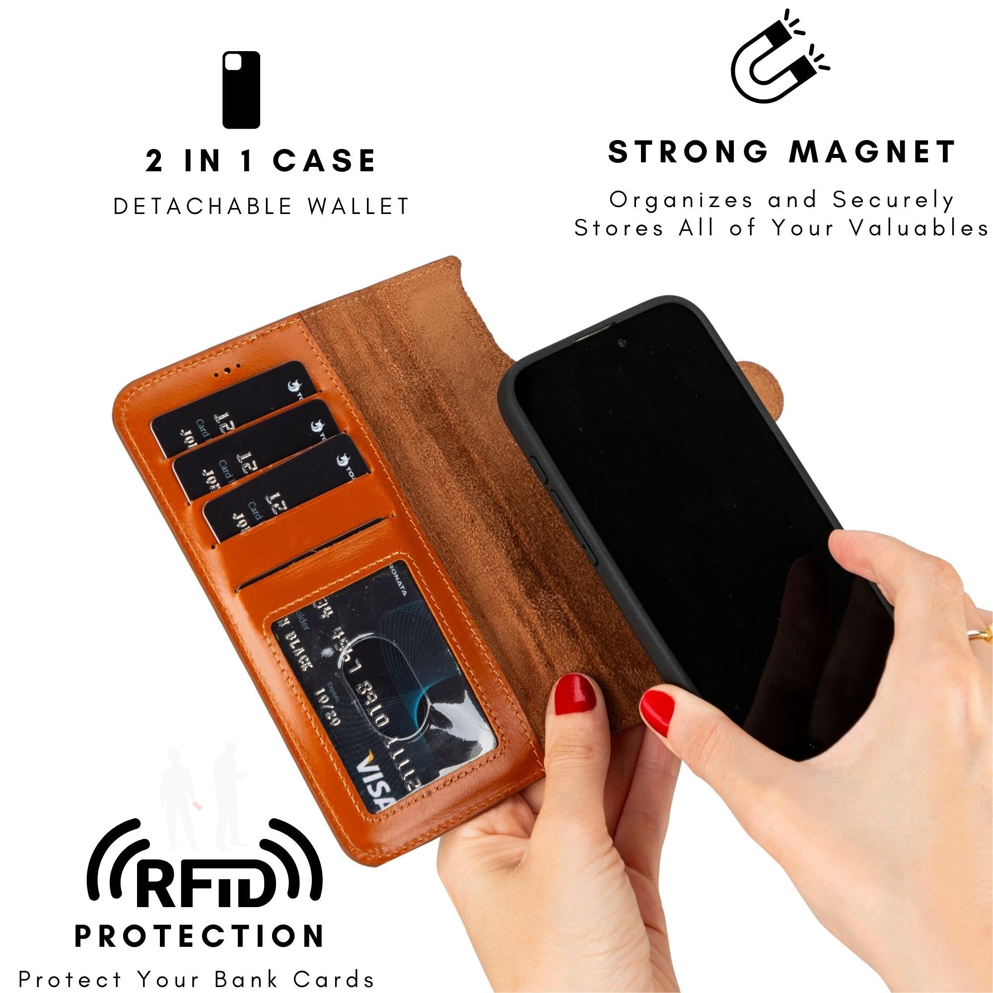 Genuine leather Casper iPhone 14 wallet case with credit card slots and detachable magnetic back cover — view 2