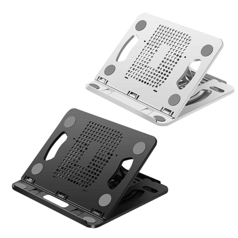 Adjustable portable laptop stand in black and white folding design with non-slip silicone pads — view 2