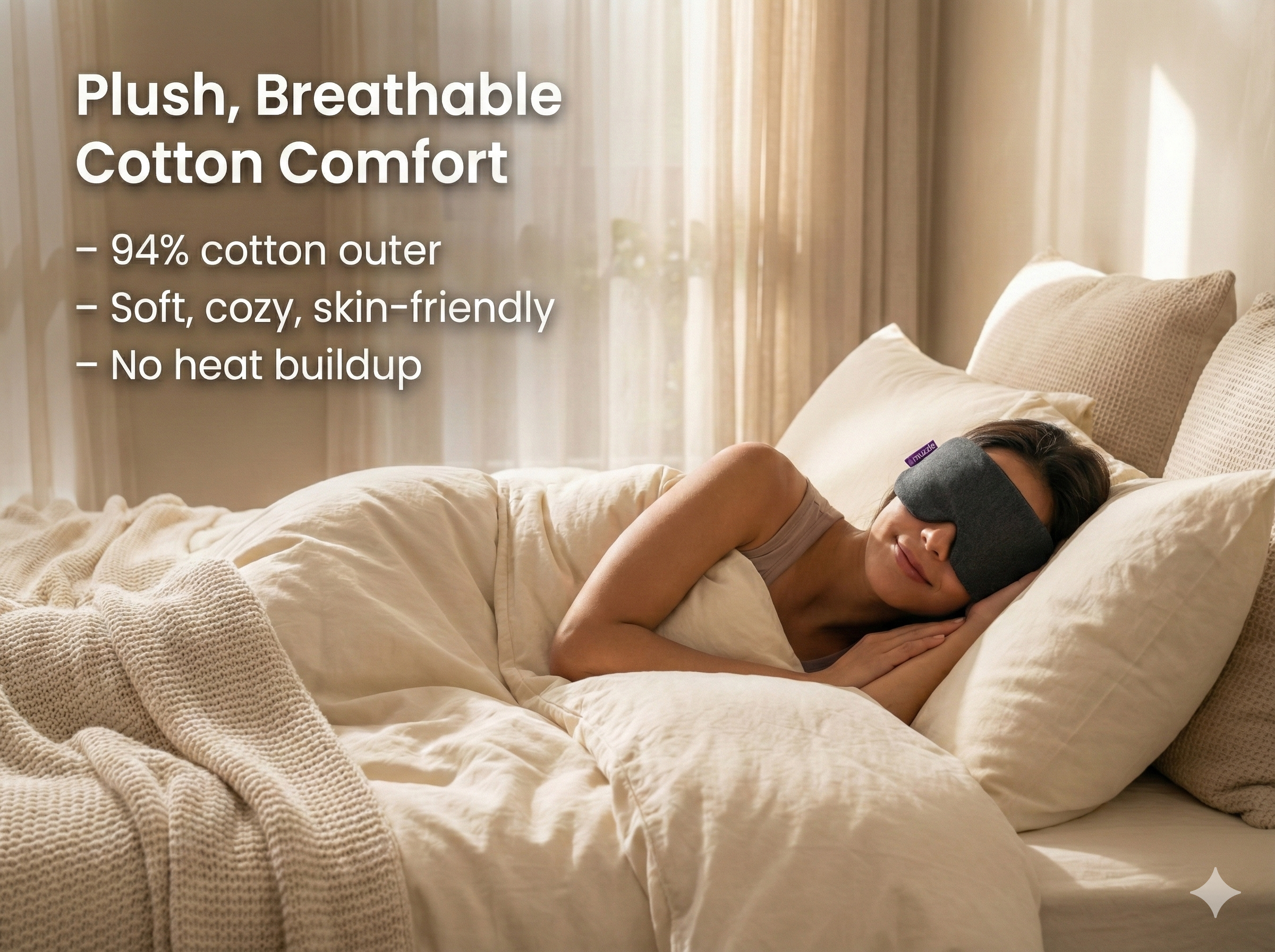 Plush black Muzzle Cerrene sleep mask made of breathable cotton for total blackout relaxation — view 4