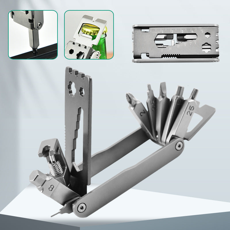 Stainless steel bike multi tool with foldable bits and protective carry case for outdoor repairs — view 2
