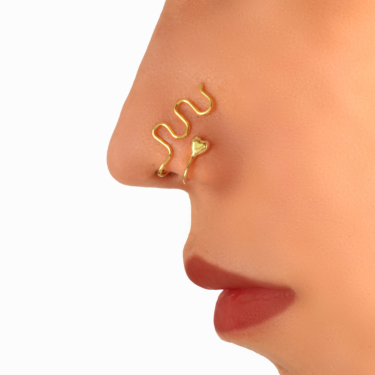 Two piece fake nose ring hoop cuffs in polished metal for non piercing alternative styling