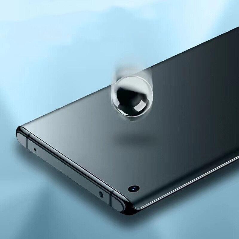 Hydrogel blue light screen protector film applied to a Samsung smartphone display with cleaning kit. — view 4