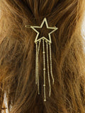 Gold star tassel hair barrette with long cascading chains for wedding and party hairstyles