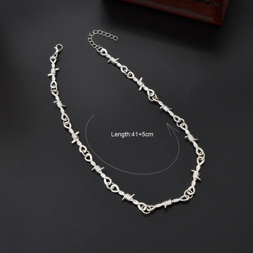Punk rock style silver link chain collar necklace for gothic fashion and music festivals — view 5