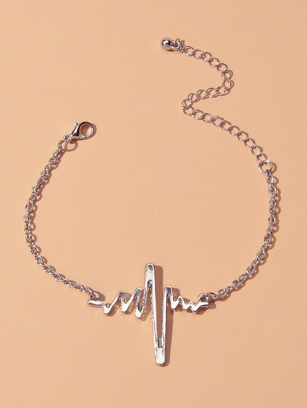 Silver EKG heart shape bracelet and matching heart pendant earrings jewelry set — view 2