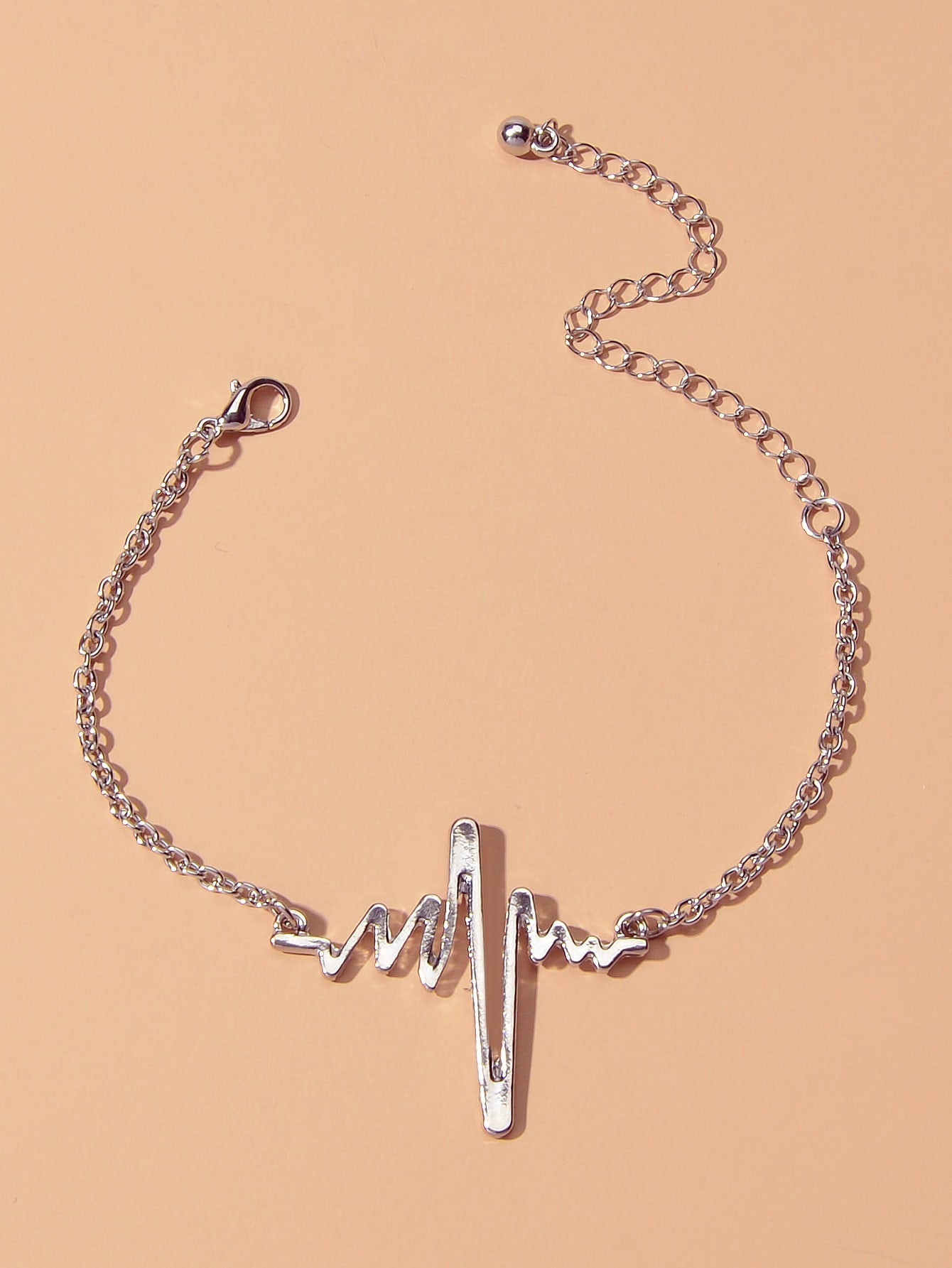 Silver EKG heart shape bracelet and matching heart pendant earrings jewelry set — view 2