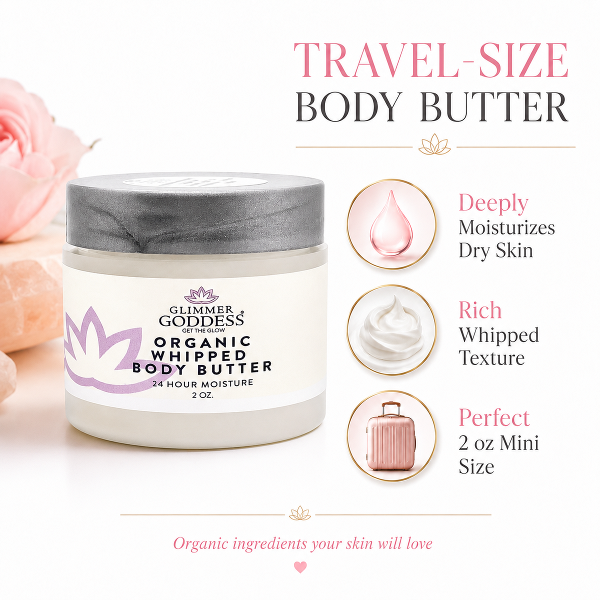 Organic Whipped Body Butter 2 oz – Mini Travel Size for Dry Skin & Eczema-0