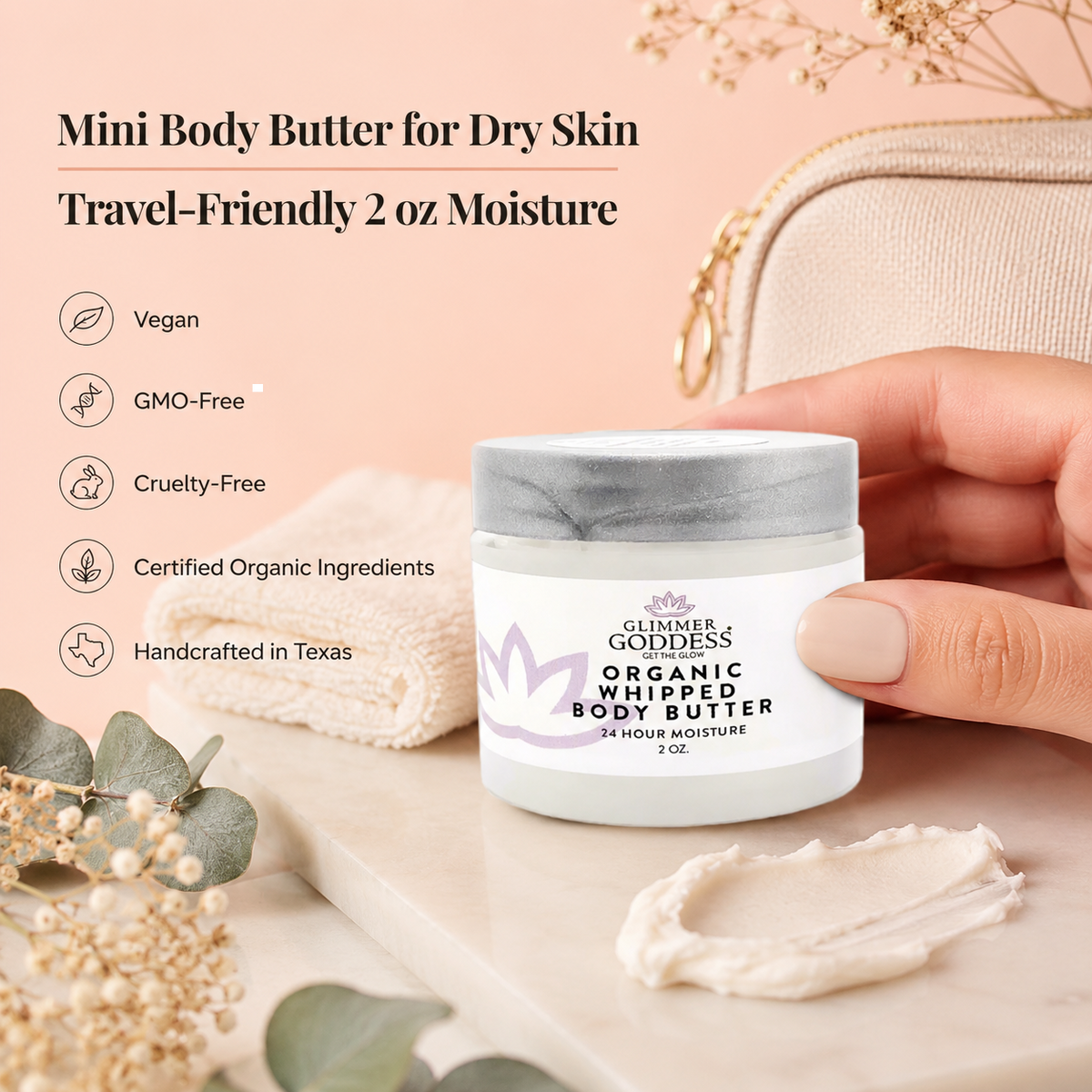 Organic Whipped Body Butter 2 oz – Mini Travel Size for Dry Skin & Eczema-1