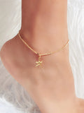 Silver and gold tone starfish charm boho anklet on a delicate adjustable foot chain