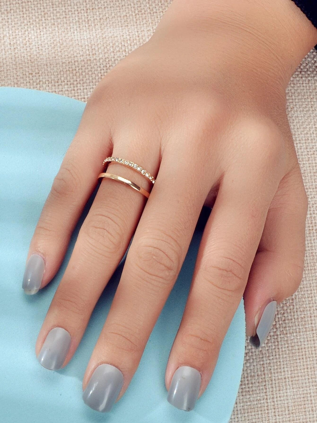 Gold tone rhinestone eternity ring with sparkling stones for women's fashion and wedding jewelry — view 2