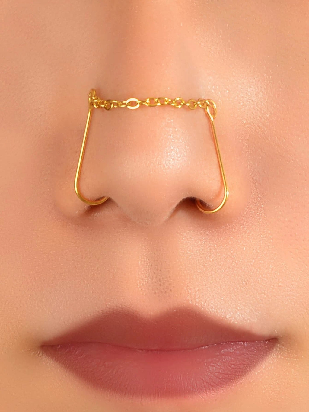 Geometric chain link fake nose and lip ring punk faux body piercing jewelry accessory.