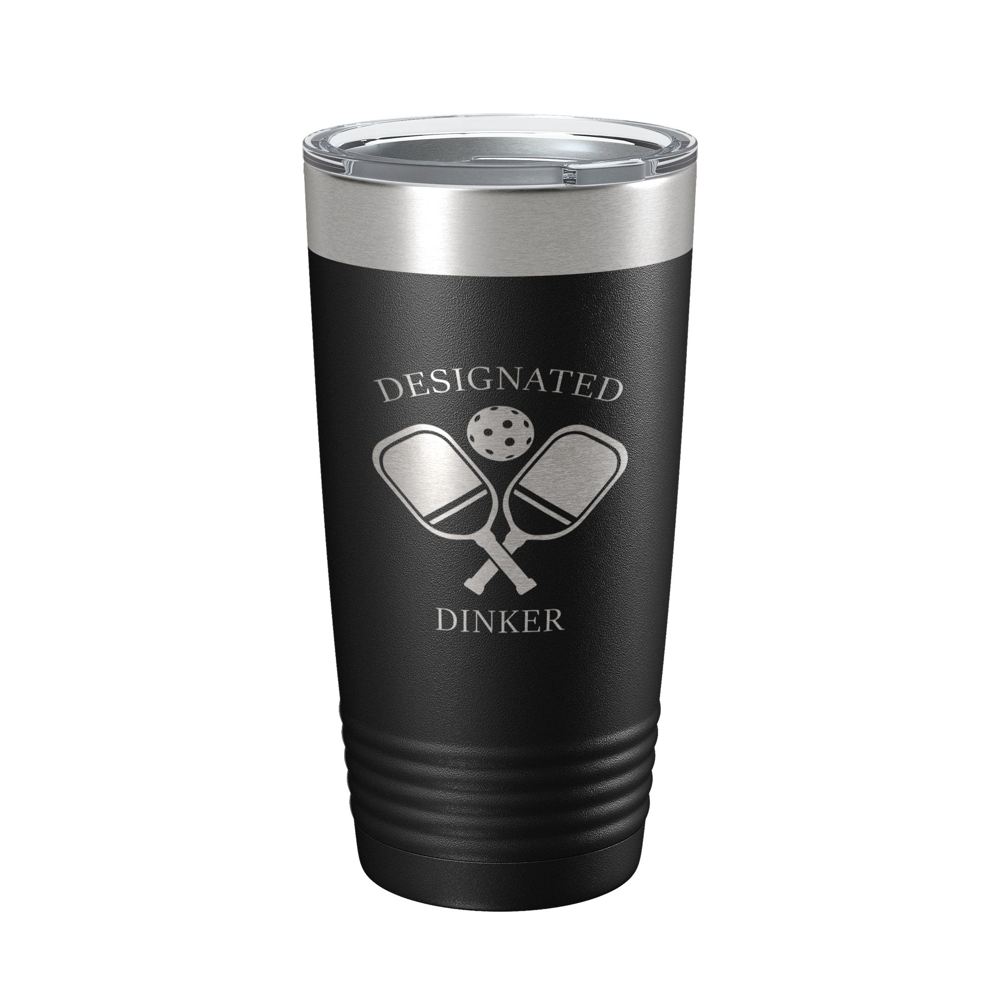 Laser engraved 20oz Designated Dinker insulated stainless steel pickleball tumbler with clear lid