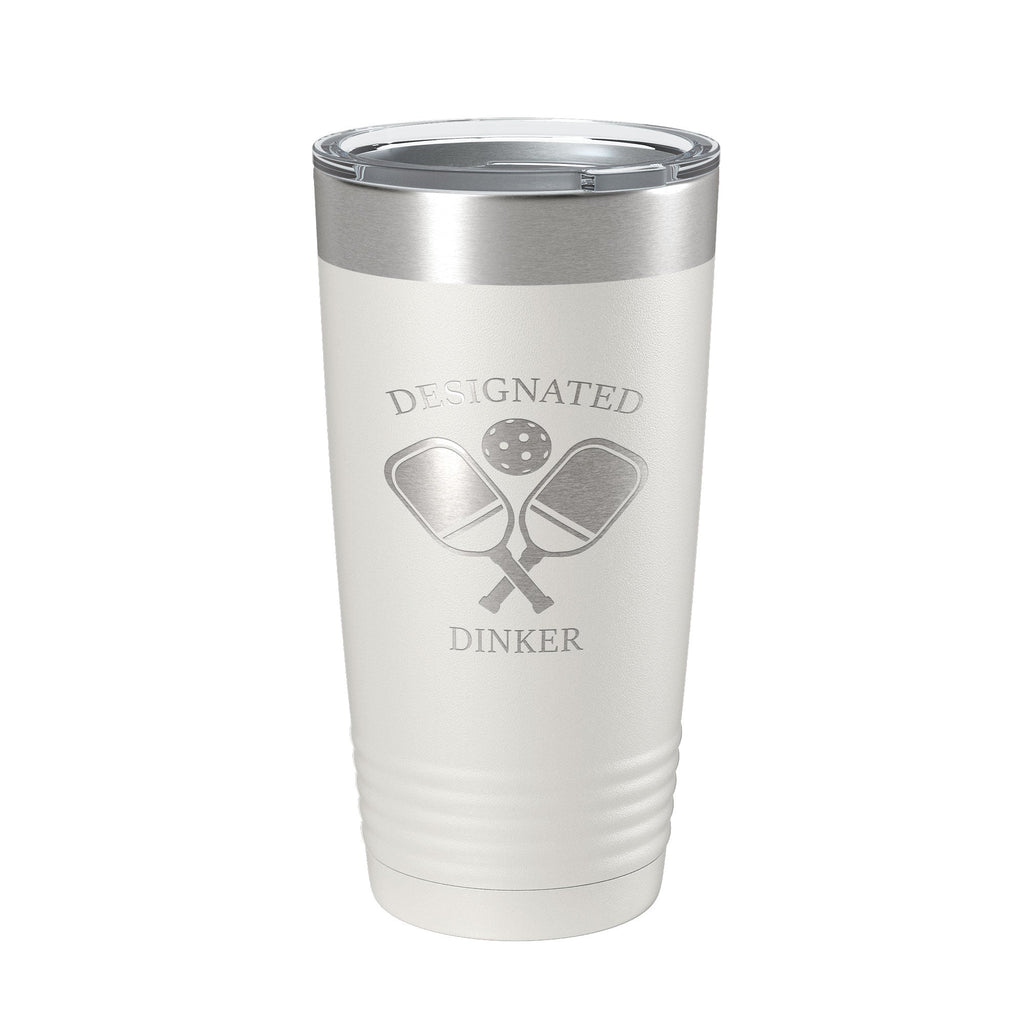 Laser engraved 20oz Designated Dinker insulated stainless steel pickleball tumbler with clear lid — view 2