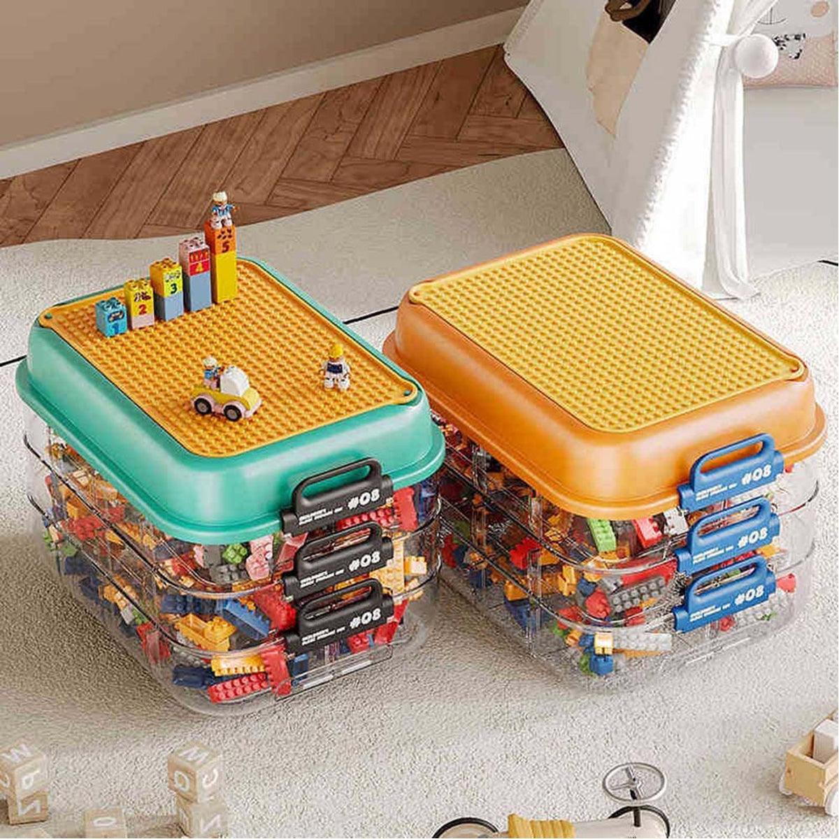 3-layer stackable toy storage box with adjustable sorting trays for building blocks and small parts — view 4