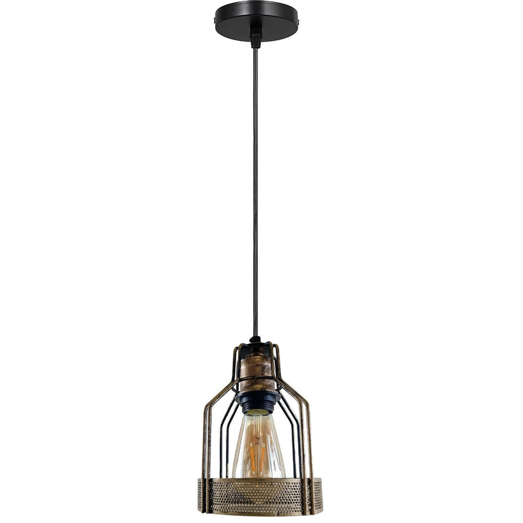 Vintage industrial brushed copper pendant light with a retro birdcage silhouette and hanging cable. — view 2