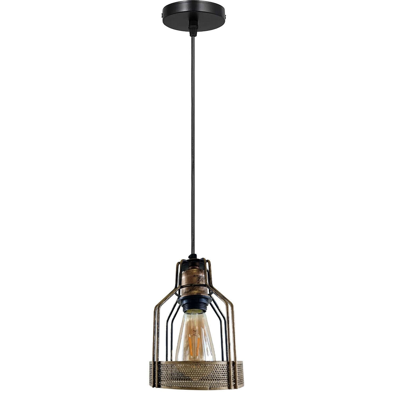 Vintage industrial brushed copper pendant light with a retro birdcage silhouette and hanging cable. — view 2
