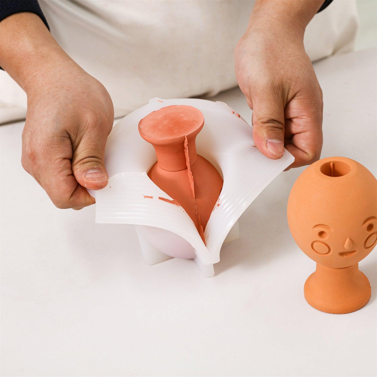 Blush cute face head taper candle holder silicone mold for concrete and plaster casting — view 2