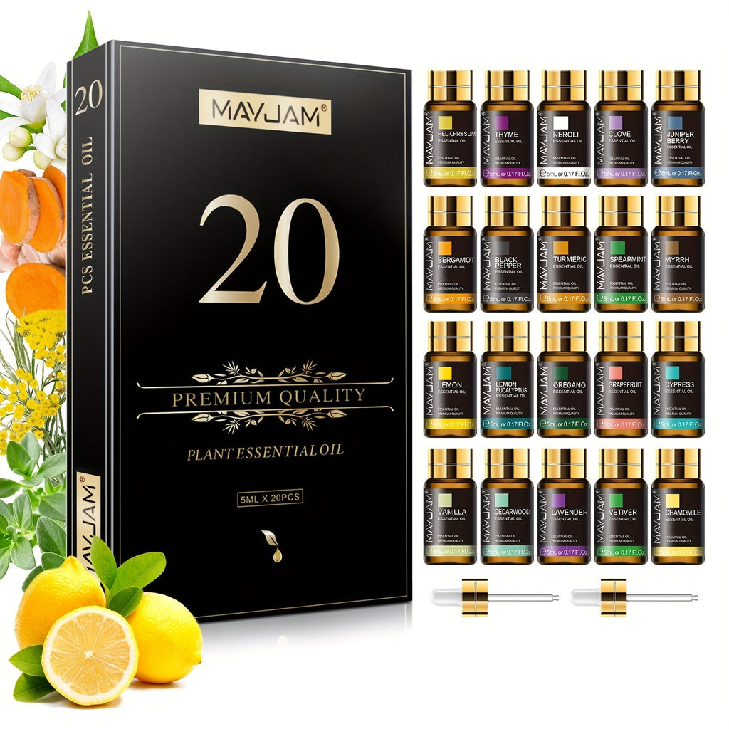 20 piece alcohol-free essential oils gift set in elegant presentation box for diffusers and crafts — view 3