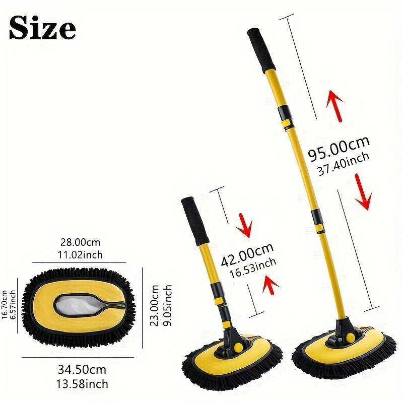 Black and yellow telescoping car wash brush with microfiber chenille head and adjustable aluminum handle — view 3