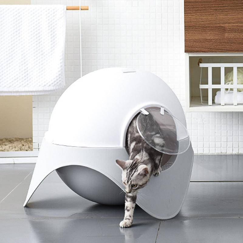 Snowy Space Pod enclosed plastic cat litter box with a modern white space capsule design — view 4