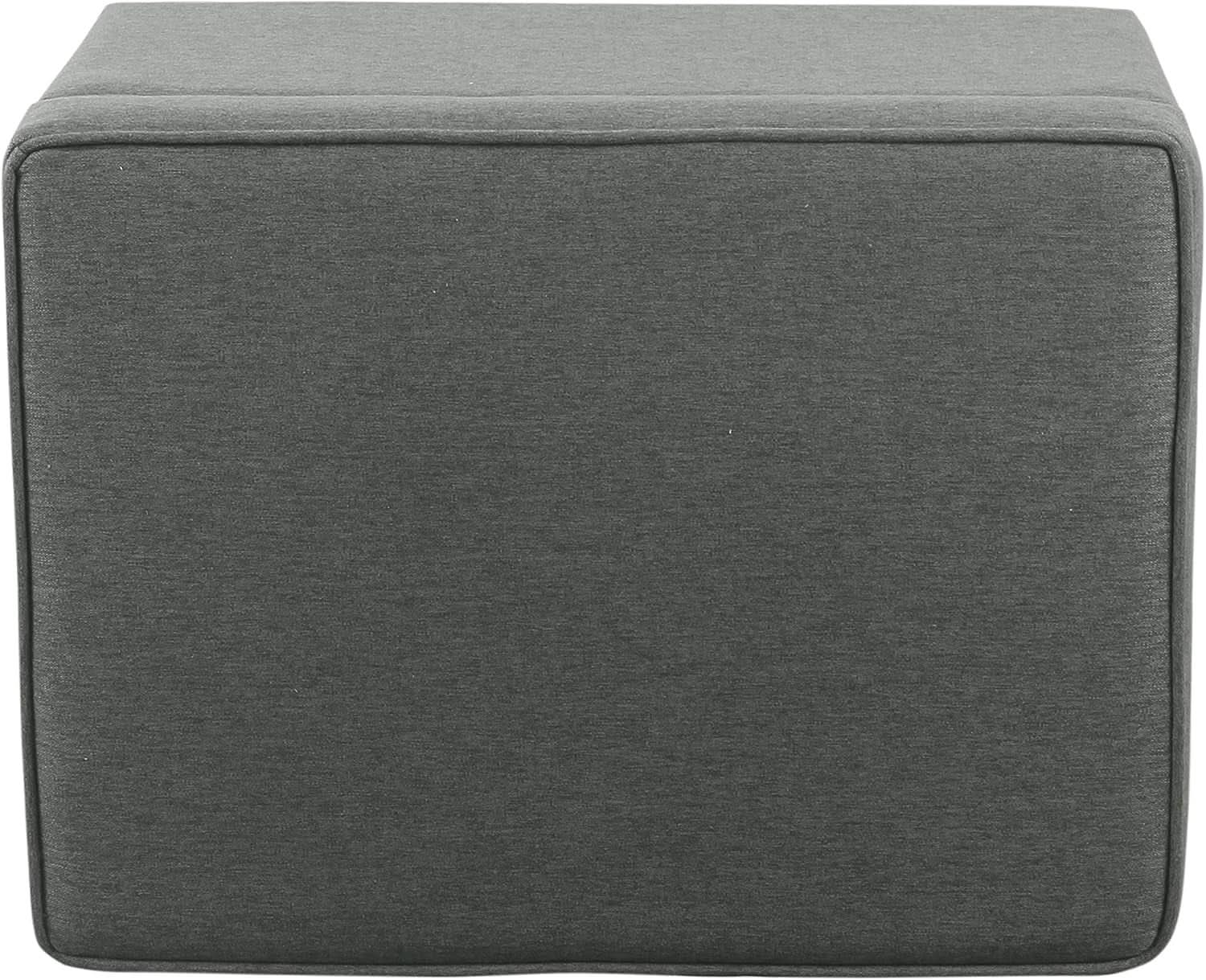 24 inch gray fabric hidden storage ottoman with hinged lid and dark walnut wood legs — view 5