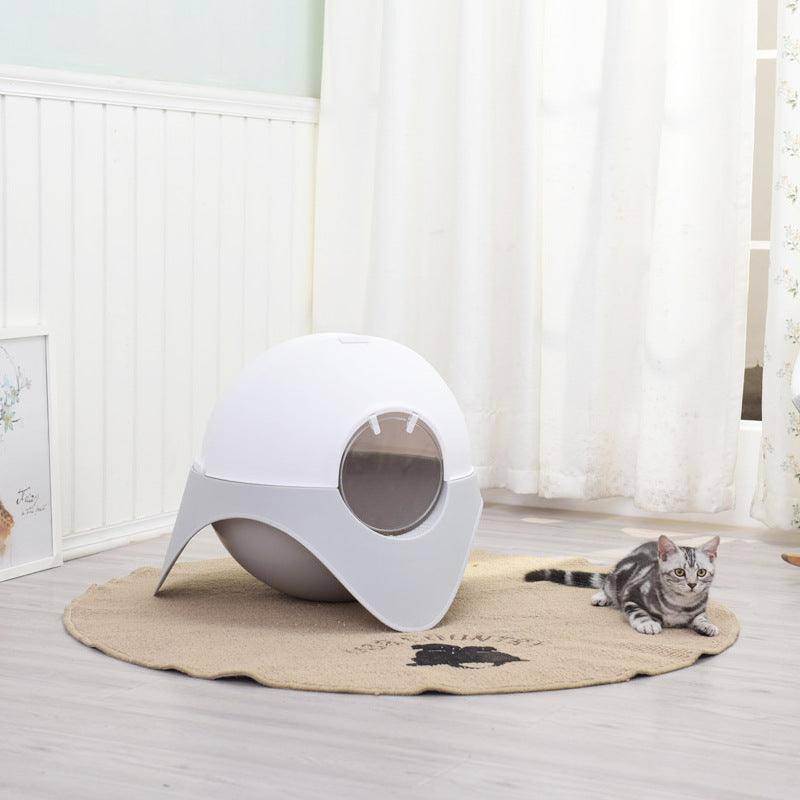 Snowy Space Pod enclosed plastic cat litter box with a modern white space capsule design — view 5