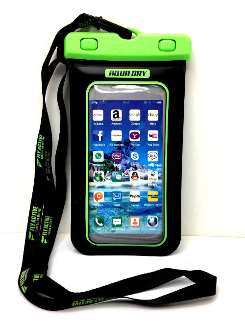 Aqua dry waterproof phone case in transparent material with secure seal and black lanyard strap — view 3