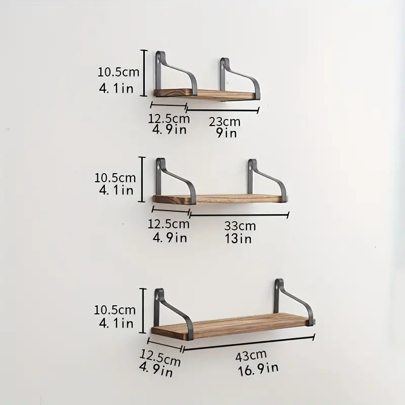 Rustic wooden floating wall shelf with mounting brackets for stylish home organization and decor display — view 4