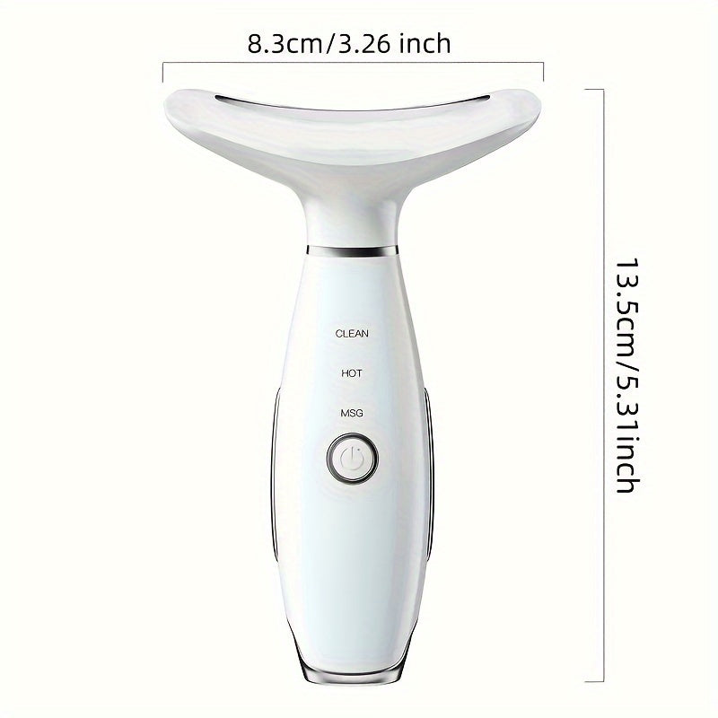 White USB rechargeable facial and neck massager featuring LED light therapy for skin rejuvenation. — view 2