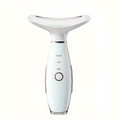 White USB rechargeable facial and neck massager featuring LED light therapy for skin rejuvenation.